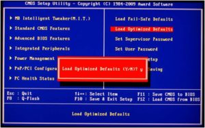 Восстановление заводских настроек BIOS