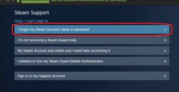 Восстановление забытого пароля в Steam