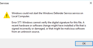 Исправление ошибки 577 защитника Виндовс 10