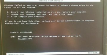 Решение ошибки 0хс0000225 при загрузке Windows