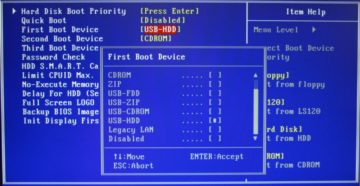 Установка операционной системы с флешки через BIOS