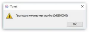 Устранение ошибки 0xe8000065 в iTunes